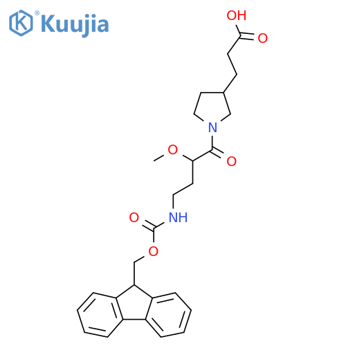 3-{1-4-({(9H-fluoren-9-yl)methoxycarbonyl}amino)-2-methoxybutanoylpyrrolidin-3-yl}propanoic acid structure