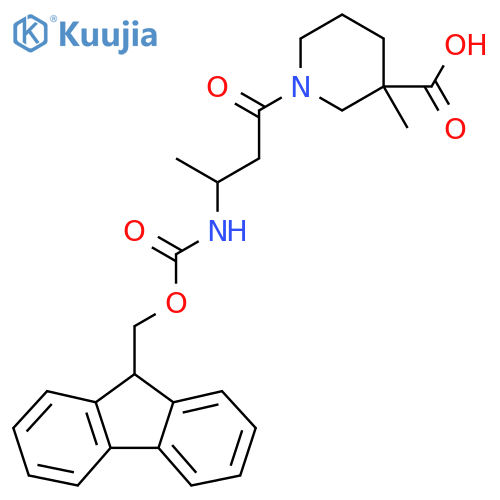 1-3-({(9H-fluoren-9-yl)methoxycarbonyl}amino)butanoyl-3-methylpiperidine-3-carboxylic acid structure
