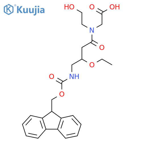 2-3-ethoxy-4-({(9H-fluoren-9-yl)methoxycarbonyl}amino)-N-(2-hydroxyethyl)butanamidoacetic acid structure
