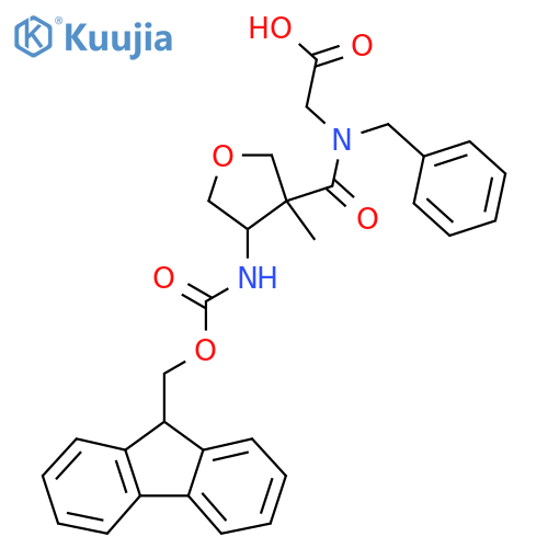 2-{N-benzyl-1-4-({(9H-fluoren-9-yl)methoxycarbonyl}amino)-3-methyloxolan-3-ylformamido}acetic acid structure