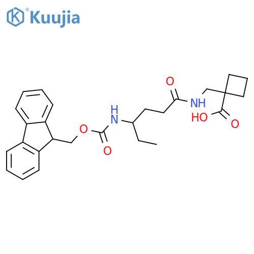 1-{4-({(9H-fluoren-9-yl)methoxycarbonyl}amino)hexanamidomethyl}cyclobutane-1-carboxylic acid structure