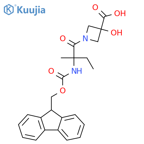 1-2-({(9H-fluoren-9-yl)methoxycarbonyl}amino)-2-methylbutanoyl-3-hydroxyazetidine-3-carboxylic acid structure