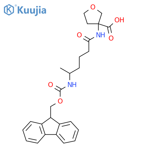 3-[5-({[(9H-fluoren-9-yl)methoxy]carbonyl}amino)hexanamido]oxolane-3-carboxylic acid structure