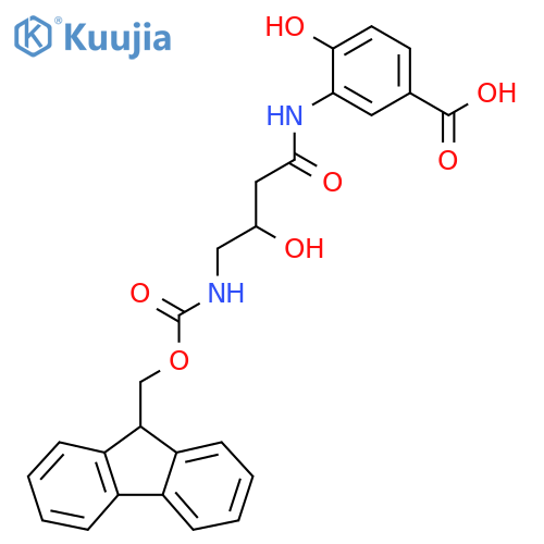 3-4-({(9H-fluoren-9-yl)methoxycarbonyl}amino)-3-hydroxybutanamido-4-hydroxybenzoic acid structure