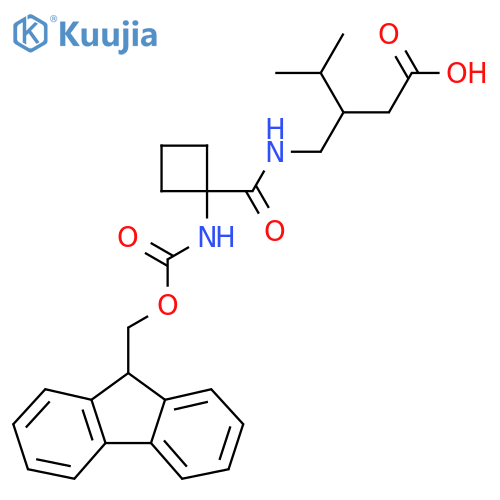 3-({1-({(9H-fluoren-9-yl)methoxycarbonyl}amino)cyclobutylformamido}methyl)-4-methylpentanoic acid structure