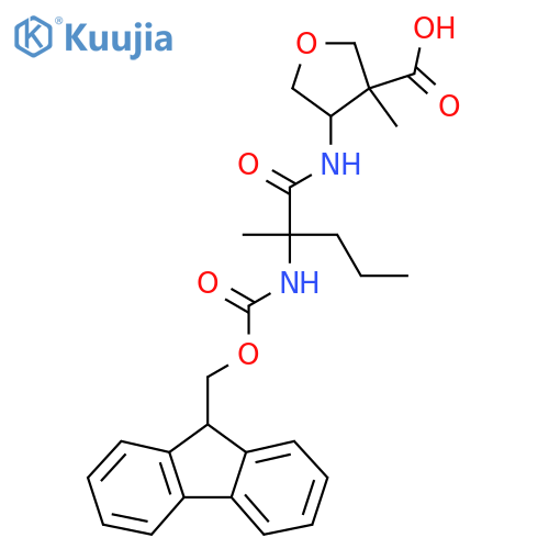 4-2-({(9H-fluoren-9-yl)methoxycarbonyl}amino)-2-methylpentanamido-3-methyloxolane-3-carboxylic acid structure