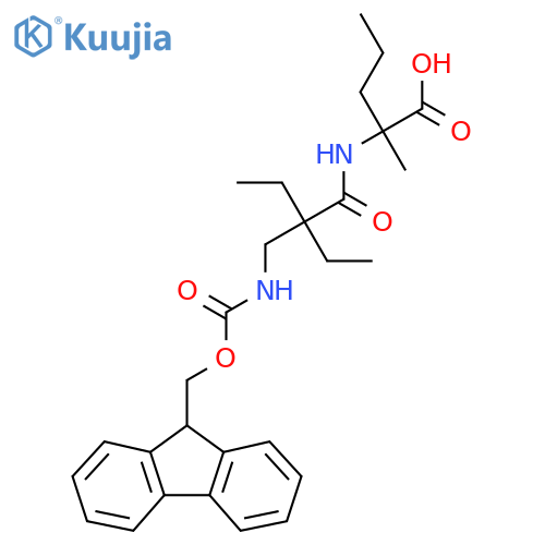 2-{2-ethyl-2-({(9H-fluoren-9-yl)methoxycarbonyl}amino)methylbutanamido}-2-methylpentanoic acid structure