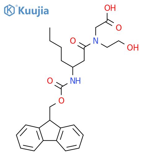 2-3-({(9H-fluoren-9-yl)methoxycarbonyl}amino)-N-(2-hydroxyethyl)heptanamidoacetic acid structure