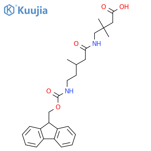 4-5-({(9H-fluoren-9-yl)methoxycarbonyl}amino)-3-methylpentanamido-3,3-dimethylbutanoic acid structure