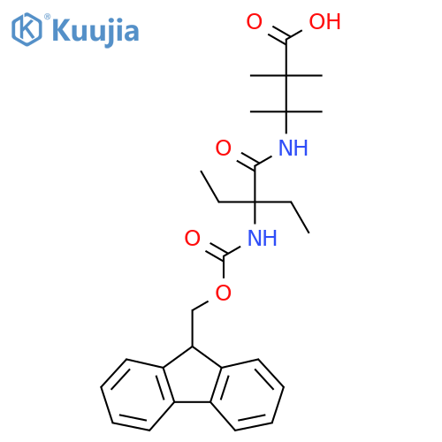 3-2-ethyl-2-({(9H-fluoren-9-yl)methoxycarbonyl}amino)butanamido-2,2,3-trimethylbutanoic acid structure