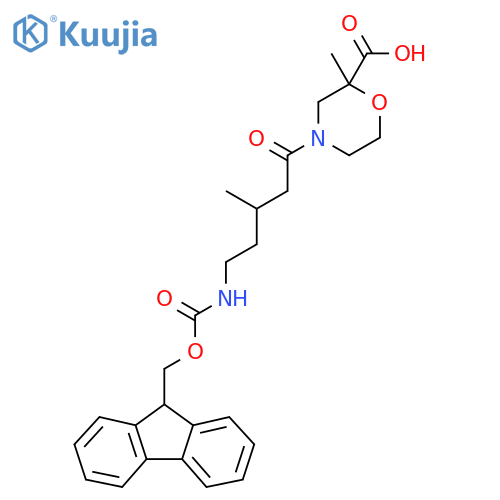4-5-({(9H-fluoren-9-yl)methoxycarbonyl}amino)-3-methylpentanoyl-2-methylmorpholine-2-carboxylic acid structure