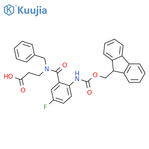 3-{N-benzyl-1-2-({(9H-fluoren-9-yl)methoxycarbonyl}amino)-5-fluorophenylformamido}propanoic acid structure