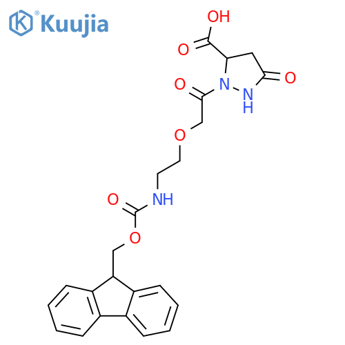 2-{2-2-({(9H-fluoren-9-yl)methoxycarbonyl}amino)ethoxyacetyl}-5-oxopyrazolidine-3-carboxylic acid structure