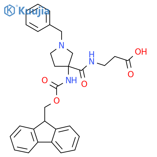 3-{1-benzyl-3-({(9H-fluoren-9-yl)methoxycarbonyl}amino)pyrrolidin-3-ylformamido}propanoic acid structure