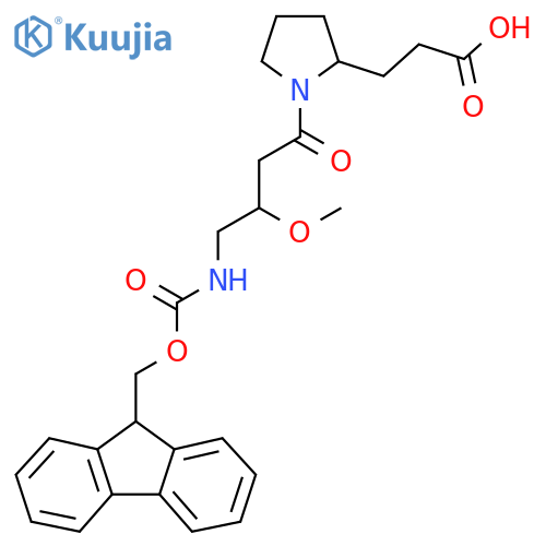 3-{1-4-({(9H-fluoren-9-yl)methoxycarbonyl}amino)-3-methoxybutanoylpyrrolidin-2-yl}propanoic acid structure