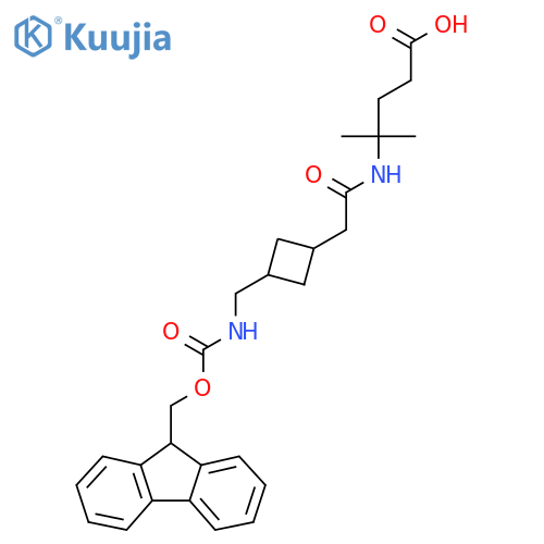 4-(2-{3-({(9H-fluoren-9-yl)methoxycarbonyl}amino)methylcyclobutyl}acetamido)-4-methylpentanoic acid structure
