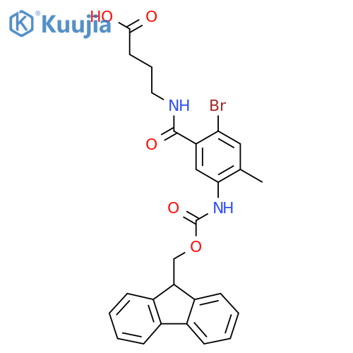 4-{2-bromo-5-({(9H-fluoren-9-yl)methoxycarbonyl}amino)-4-methylphenylformamido}butanoic acid structure