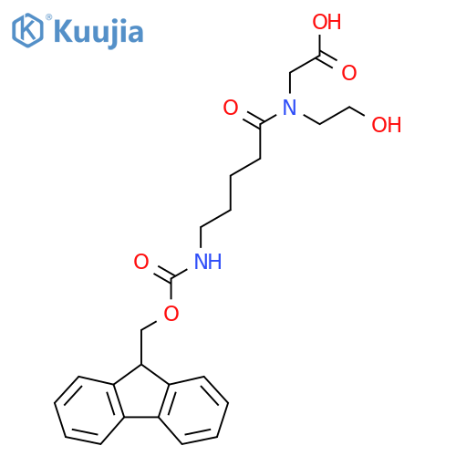 2-5-({(9H-fluoren-9-yl)methoxycarbonyl}amino)-N-(2-hydroxyethyl)pentanamidoacetic acid structure