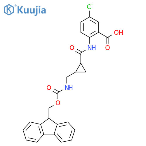 5-chloro-2-{2-({(9H-fluoren-9-yl)methoxycarbonyl}amino)methylcyclopropaneamido}benzoic acid structure