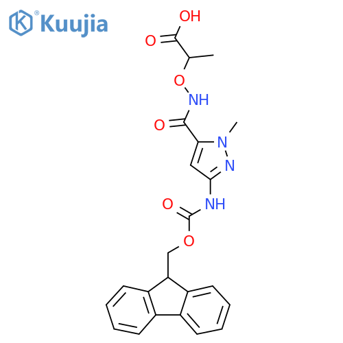 2-({3-({(9H-fluoren-9-yl)methoxycarbonyl}amino)-1-methyl-1H-pyrazol-5-ylformamido}oxy)propanoic acid structure