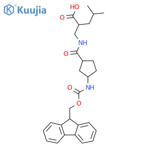 2-({3-({(9H-fluoren-9-yl)methoxycarbonyl}amino)cyclopentylformamido}methyl)-4-methylpentanoic acid structure