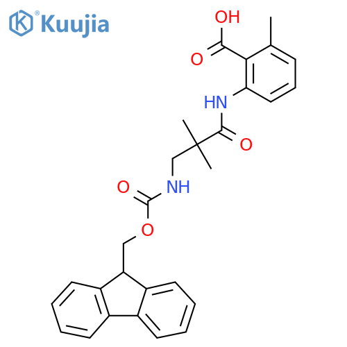 2-3-({(9H-fluoren-9-yl)methoxycarbonyl}amino)-2,2-dimethylpropanamido-6-methylbenzoic acid structure
