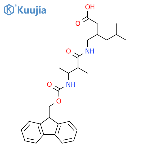3-{3-({(9H-fluoren-9-yl)methoxycarbonyl}amino)-2-methylbutanamidomethyl}-5-methylhexanoic acid structure