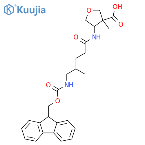 4-5-({(9H-fluoren-9-yl)methoxycarbonyl}amino)-4-methylpentanamido-3-methyloxolane-3-carboxylic acid structure