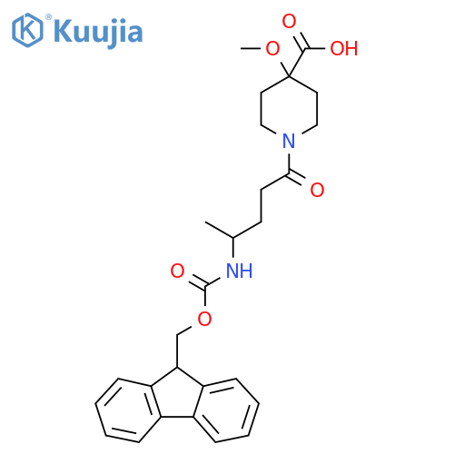 1-4-({(9H-fluoren-9-yl)methoxycarbonyl}amino)pentanoyl-4-methoxypiperidine-4-carboxylic acid structure