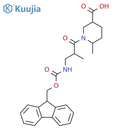 1-3-({(9H-fluoren-9-yl)methoxycarbonyl}amino)-2-methylpropanoyl-6-methylpiperidine-3-carboxylic acid structure