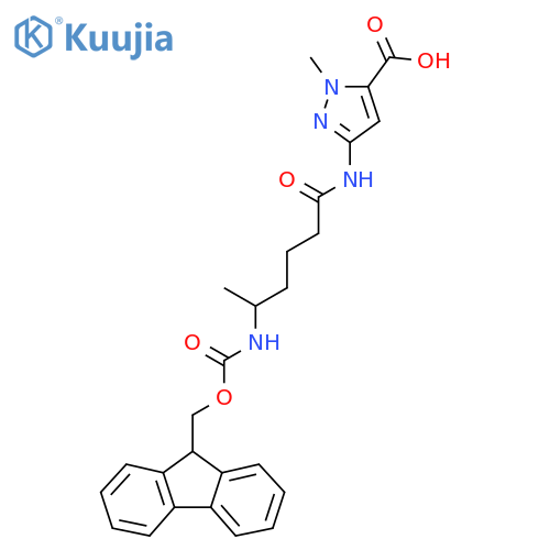 3-5-({(9H-fluoren-9-yl)methoxycarbonyl}amino)hexanamido-1-methyl-1H-pyrazole-5-carboxylic acid structure