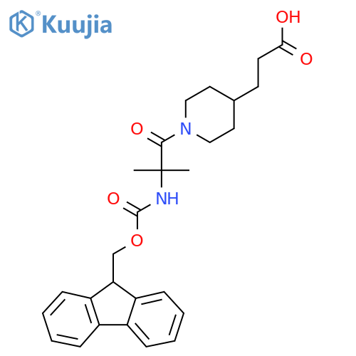 3-{1-2-({(9H-fluoren-9-yl)methoxycarbonyl}amino)-2-methylpropanoylpiperidin-4-yl}propanoic acid structure