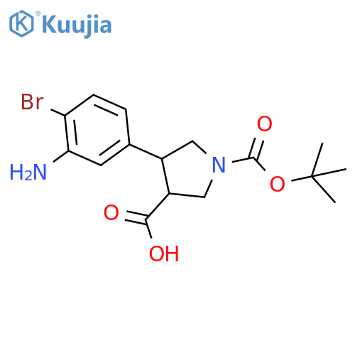 4-(3-amino-4-bromophenyl)-1-(tert-butoxy)carbonylpyrrolidine-3-carboxylic acid structure