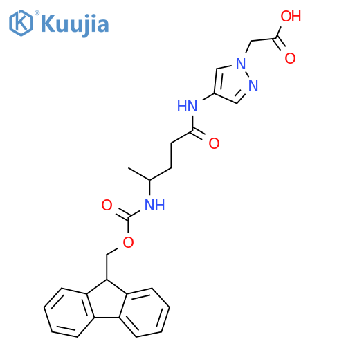 2-{4-4-({(9H-fluoren-9-yl)methoxycarbonyl}amino)pentanamido-1H-pyrazol-1-yl}acetic acid structure