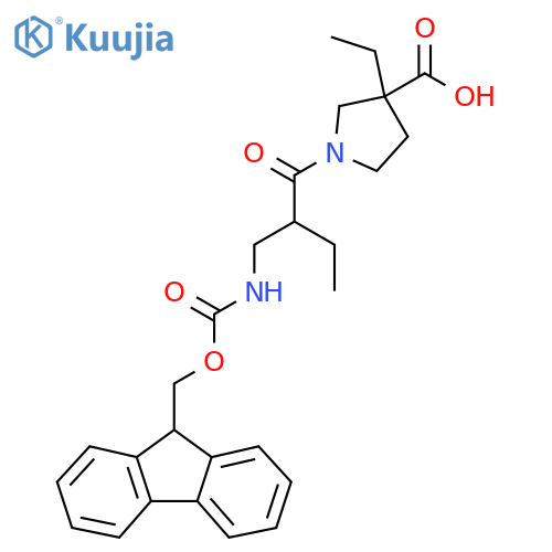 3-ethyl-1-{2-({(9H-fluoren-9-yl)methoxycarbonyl}amino)methylbutanoyl}pyrrolidine-3-carboxylic acid structure