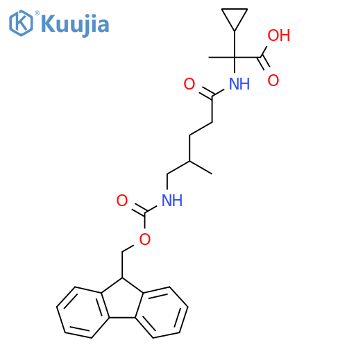 2-cyclopropyl-2-5-({(9H-fluoren-9-yl)methoxycarbonyl}amino)-4-methylpentanamidopropanoic acid structure