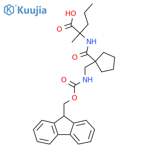 2-({1-({(9H-fluoren-9-yl)methoxycarbonyl}amino)methylcyclopentyl}formamido)-2-methylpentanoic acid structure