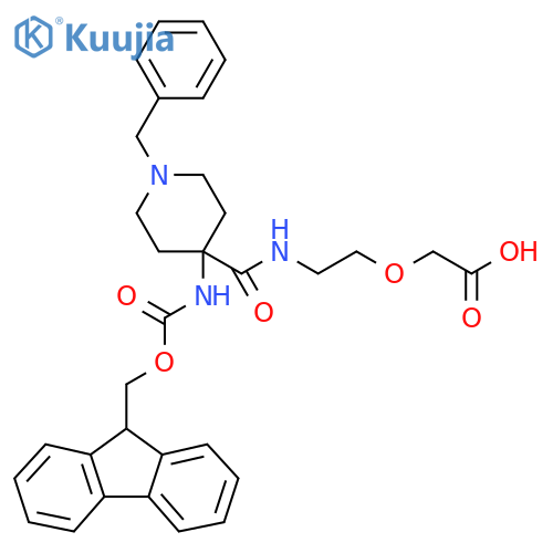 2-(2-{1-benzyl-4-({(9H-fluoren-9-yl)methoxycarbonyl}amino)piperidin-4-ylformamido}ethoxy)acetic acid structure
