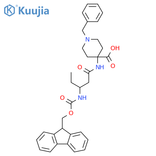 1-benzyl-4-3-({(9H-fluoren-9-yl)methoxycarbonyl}amino)pentanamidopiperidine-4-carboxylic acid structure