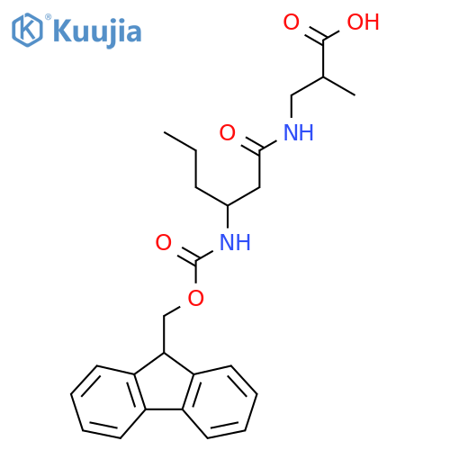 3-3-({(9H-fluoren-9-yl)methoxycarbonyl}amino)hexanamido-2-methylpropanoic acid structure
