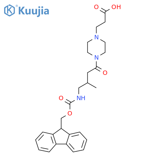3-{4-4-({(9H-fluoren-9-yl)methoxycarbonyl}amino)-3-methylbutanoylpiperazin-1-yl}propanoic acid structure
