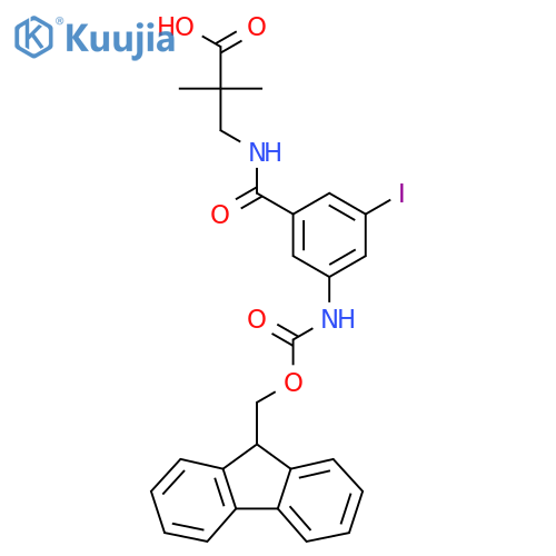 3-{3-({(9H-fluoren-9-yl)methoxycarbonyl}amino)-5-iodophenylformamido}-2,2-dimethylpropanoic acid structure