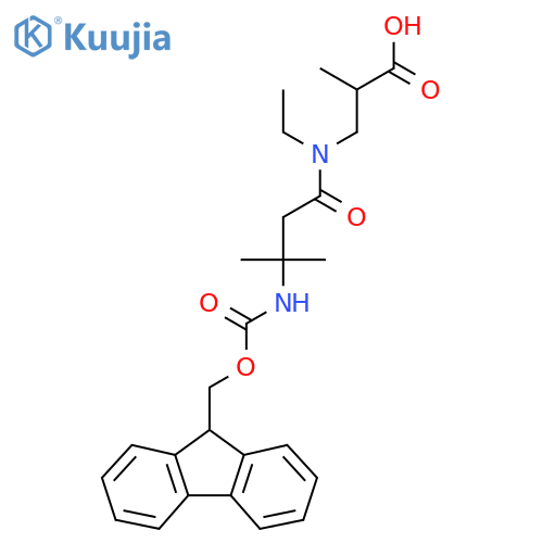 3-N-ethyl-3-({(9H-fluoren-9-yl)methoxycarbonyl}amino)-3-methylbutanamido-2-methylpropanoic acid structure