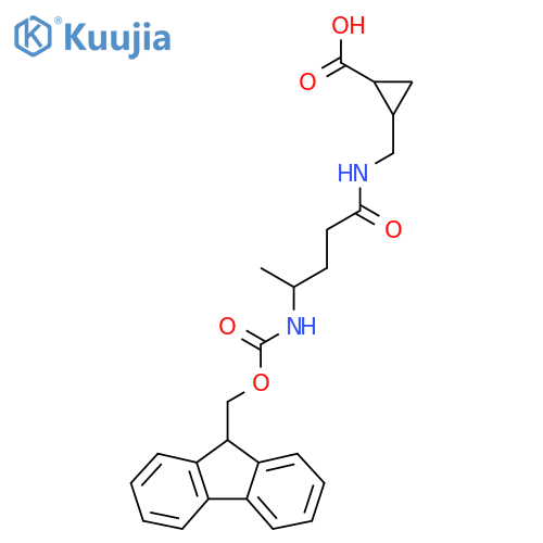 2-{4-({(9H-fluoren-9-yl)methoxycarbonyl}amino)pentanamidomethyl}cyclopropane-1-carboxylic acid structure