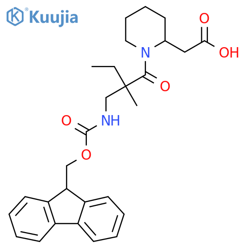 2-(1-{2-({(9H-fluoren-9-yl)methoxycarbonyl}amino)methyl-2-methylbutanoyl}piperidin-2-yl)acetic acid structure