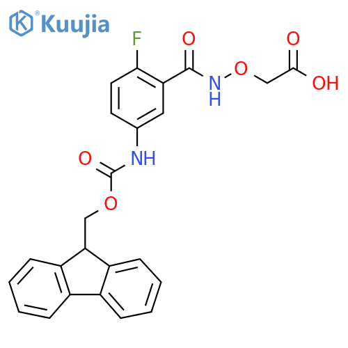 2-({5-({(9H-fluoren-9-yl)methoxycarbonyl}amino)-2-fluorophenylformamido}oxy)acetic acid structure
