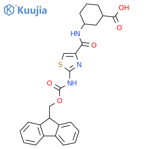 3-2-({(9H-fluoren-9-yl)methoxycarbonyl}amino)-1,3-thiazole-4-amidocyclohexane-1-carboxylic acid structure