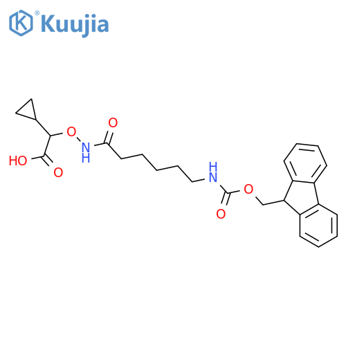 2-cyclopropyl-2-{6-({(9H-fluoren-9-yl)methoxycarbonyl}amino)hexanamidooxy}acetic acid structure