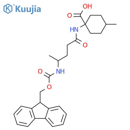 1-4-({(9H-fluoren-9-yl)methoxycarbonyl}amino)pentanamido-4-methylcyclohexane-1-carboxylic acid structure