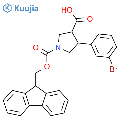 4-(3-bromophenyl)-1-{(9H-fluoren-9-yl)methoxycarbonyl}pyrrolidine-3-carboxylic acid structure